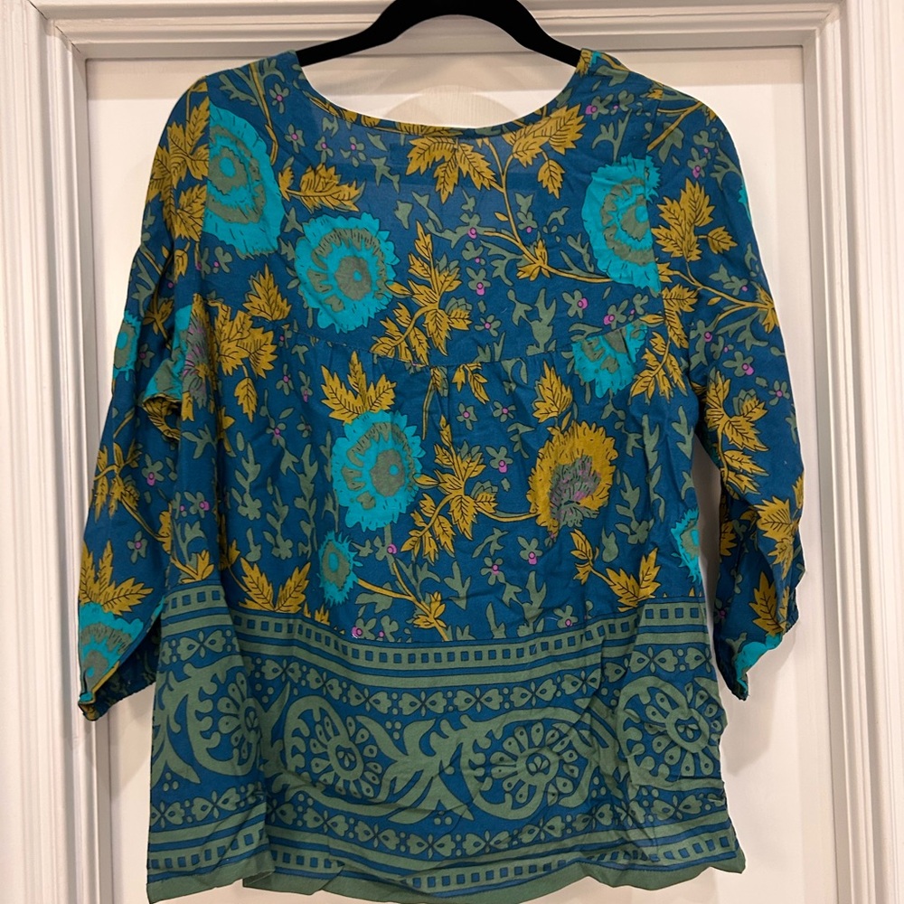 Natural Life Boho Floral Print Top in Blue and Green - Picture 5 of 5
